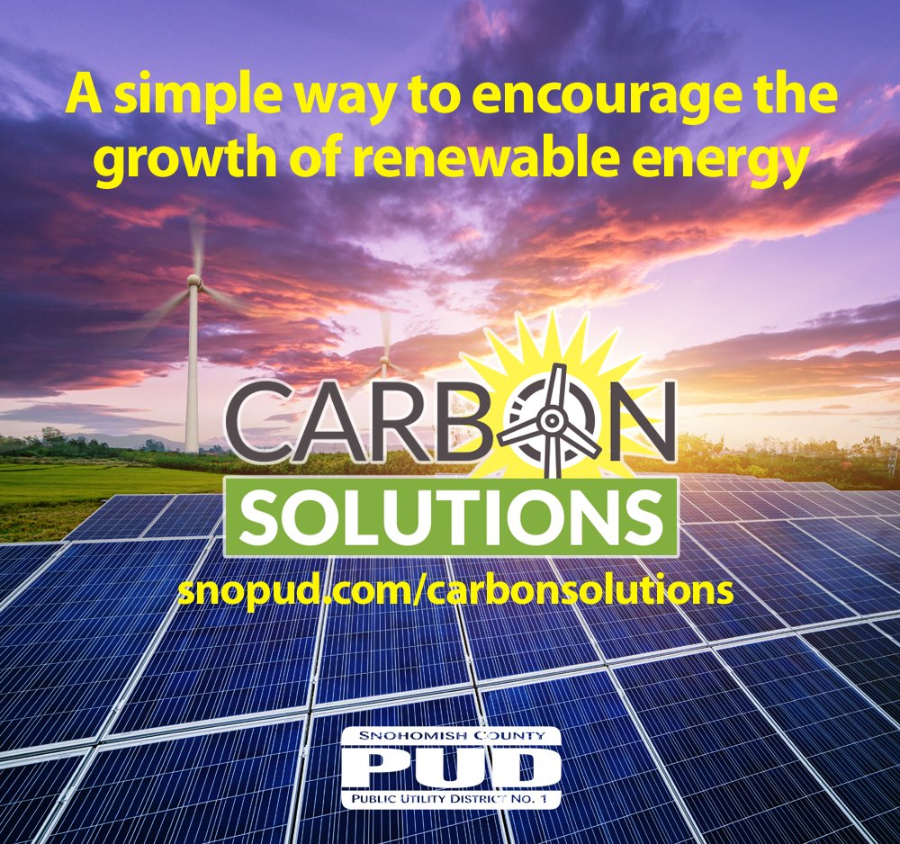 SnoPUD's tweet image. Our NEW #CarbonSolutions program supports renewable energy through the purchase of renewable energy credits (RECs). A REC certifies that 1 megawatt-hour of energy has been generated by a renewable source.
Start supporting for as little as $4.50/month ➡️ snopud.com/carbonsolutions