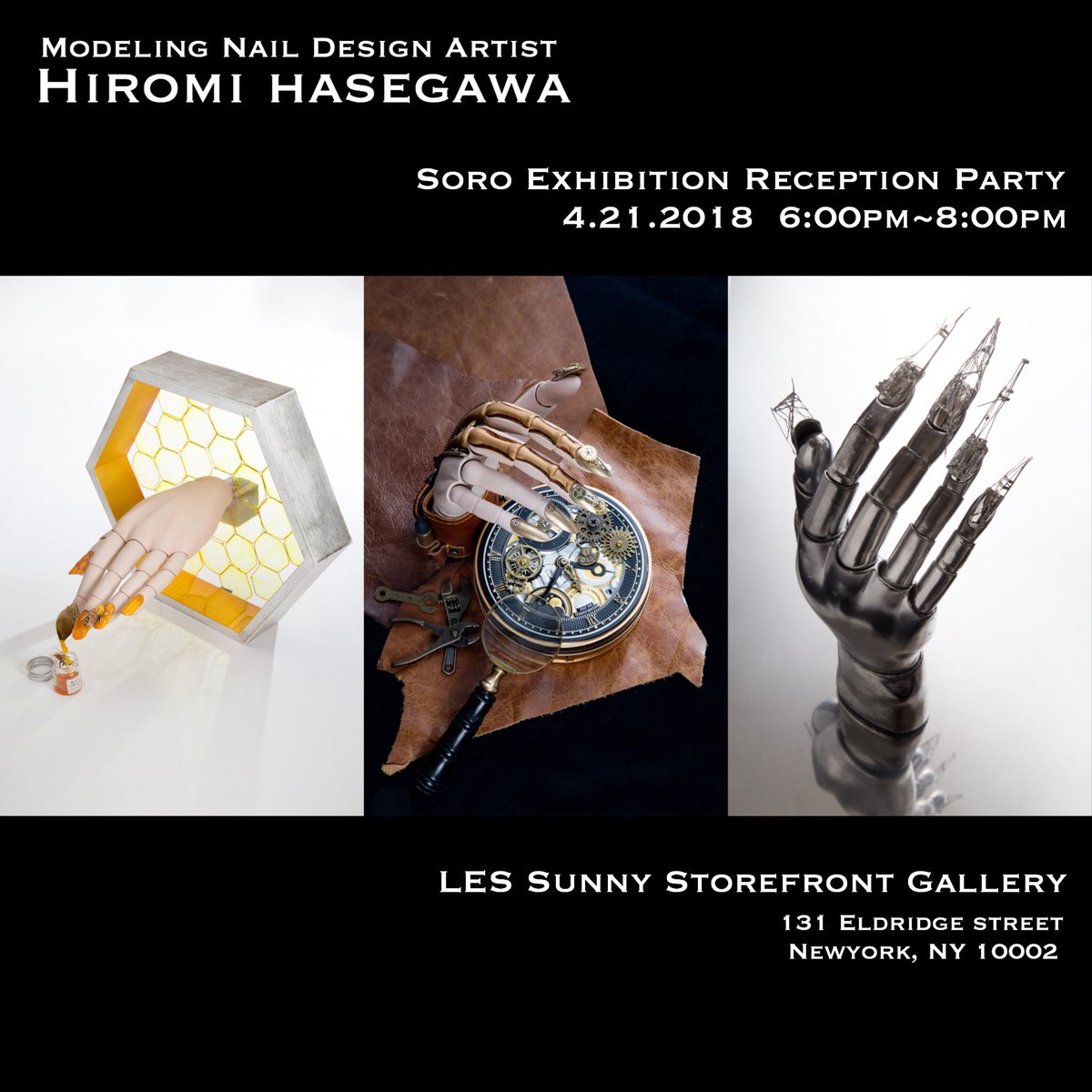 LifaKon's tweet photo. モデリングネイルデザインアーティスト 長谷川ヒロミ NY個展にて4/21 6:00よりレセプションパーティーを行うことが決定しました！
NY在住のお知り合いがいる方、是非お知らせください。

#個展 #長谷川ヒロミ #パーティー #Art #NY https://t.co/IV7xqXkmg7