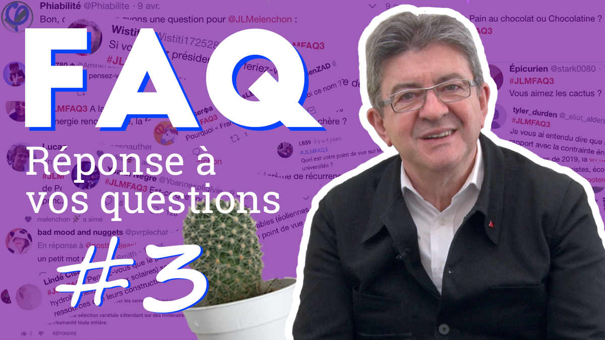 JLMelenchon's tweet photo. La #JLMFAQ3 est en ligne ! Bon visionnage ! Partagez ! 

➡️ https://t.co/wiWAMCKt4l

Thèmes : Écologie, médias, Europe, jeux vidéo, YouTube, laïcité, luttes, éducation, véganisme, NDDL... https://t.co/yzvtGodwlF