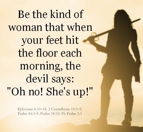 PastorTerryL's tweet photo. SISTERS! You are MORE than conquerors through Christ! So, put on your armor, and...GO! SLAY! TODAY!!

#armorofGod   #youalreadywin https://t.co/2T01KmY0KC