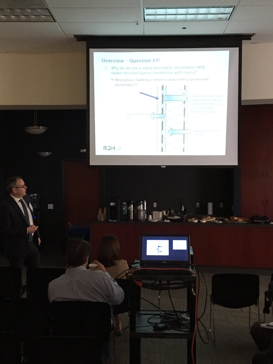 RoofResourcesCA's tweet photo. Erin Andes &amp; Joe Piñon @RDHBuildings presenting Stucco Failures &amp; Building Enclosure Fundamentals. #BuildingEnvelope https://t.co/N69KESDi0F