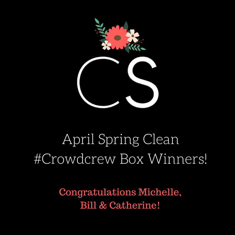 CrowdSocialCA's tweet photo. Congratulations to our April Spring Clean #Crowdcrew Box Winners @cathyincanada, Michelle &amp; Bill! We hope you enjoy your box full of great spring cleaning products. Thank you to everyone who entered, and keep an eye out for our contest next month. #crowdwinners #crowdcrew https://t.co/ohjXPoDnIX