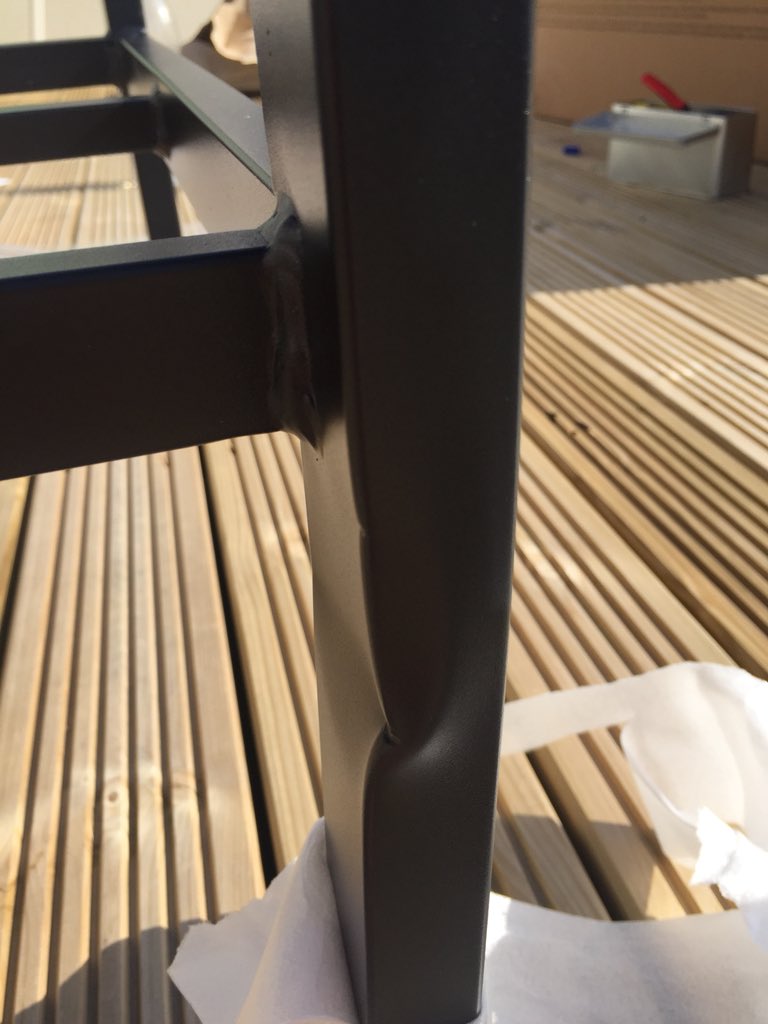 lokp85's tweet photo. @BandQ Just opened a box of new B&amp;Q garden furniture and two of the four piece set is damaged. Guess we’ll be sitting on the grass for our bbq @luke659 😞 https://t.co/trp94qWGgF