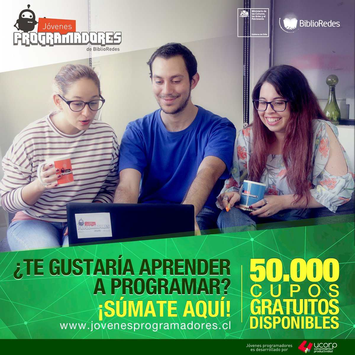 PTIChile_'s tweet photo. Si quieres aprender a programar #JovenesProgramadores abrió 50mil cupos online. Incribete aquí https://t.co/eiulc8BVNz @BiblioRedes https://t.co/5HMTVeiWhL