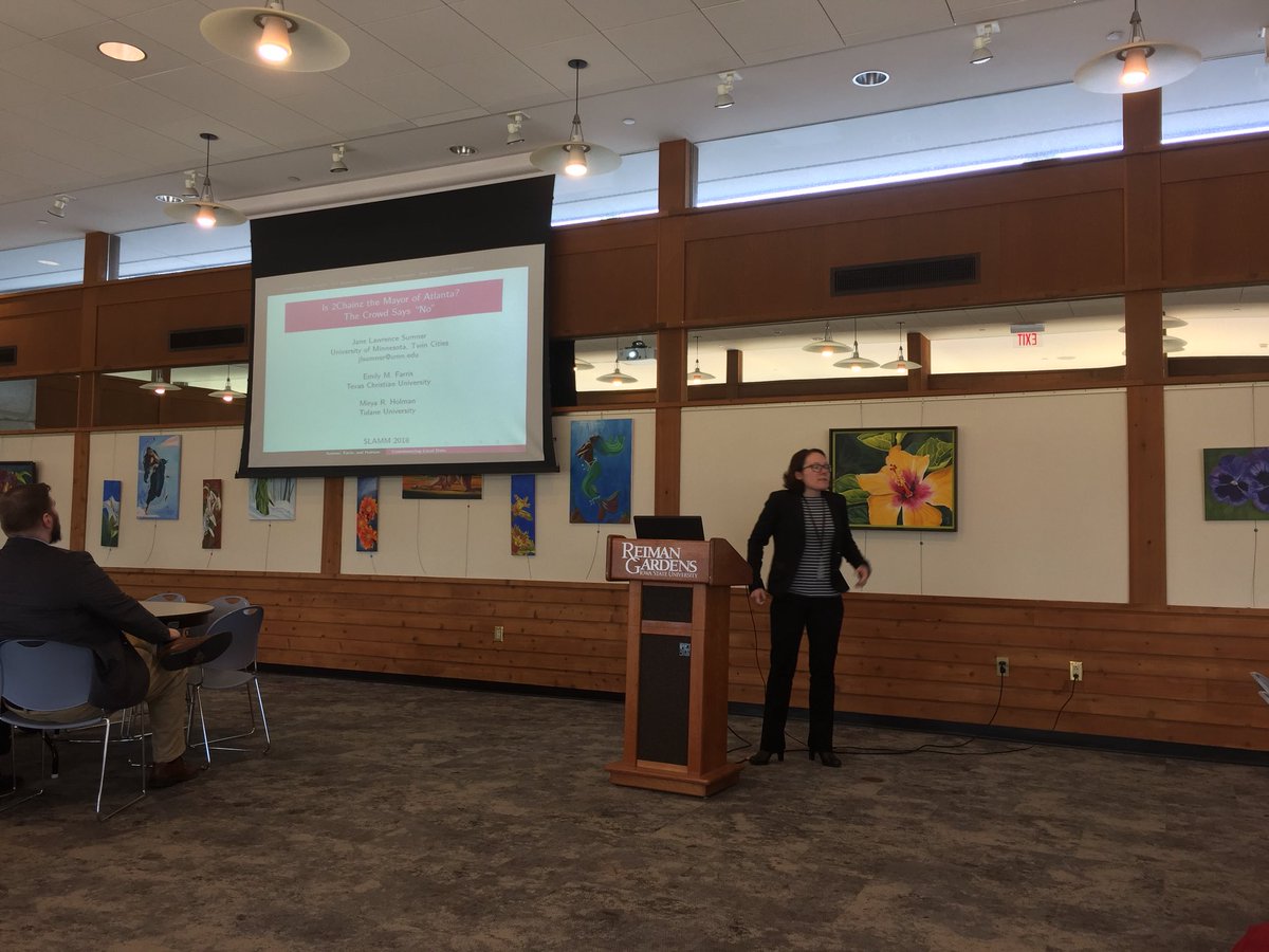 jennifernvictor's tweet photo. Right now at #SLAMM2018, @JaneLSumner presenting her work w @emayfarris and @prof_mirya. “Research on local politics is like the bottom of the ocean: vast and largely unknown.” https://t.co/vfkwQBHeyW