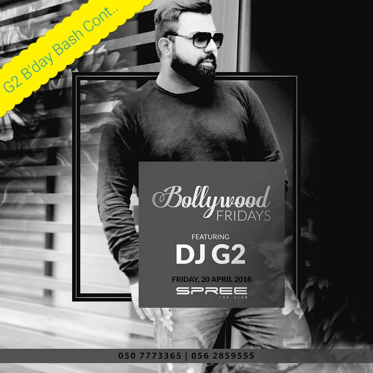 SpreeTheClub's tweet photo. Biggest Weekly Bollywood Night #Tonight
It's Also our DJ G2's Birthday Bash and we shall celebrate!
Free Beverages for Ladies till 12AM
Music by: DJ G2 | DJ Happy
#Spreetheclub #BollywoodFridays #DubaiNightlife #DubaiPartyPeople #DXBPARTIES #Dubai #mydubai #dxb #TAG https://t.co/eob6rf7Q7W