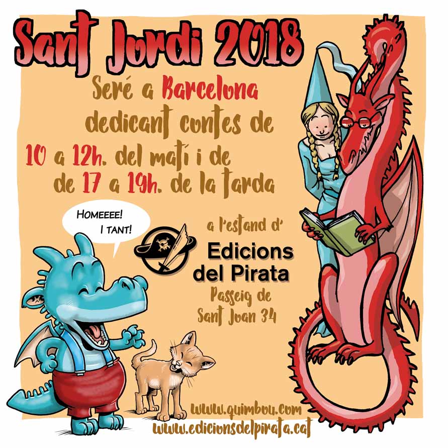 quimboucomics's tweet photo. Per Sant Jordi seré a Barcelona dedicant contes a Edicions del Pirata (Passeig de SantJoan 34)✍️🐉🌹📕😊
#santjordi #santjordi2018 #catalunya #catalonia #barcelona #firmes #dedicatories #contes #edicionsdelpirata #infantil #enfants #child #animals #animaux #animal #drac #dragon https://t.co/1nt81fdUbX
