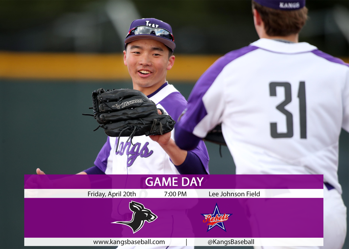 KangsBaseball's tweet photo. GAME DAY! JV/Varsity doublehader TONIGHT vs. @JRebelsBaseball. JV @ 4, Varsity @ 7. BE THERE! #KangNation https://t.co/dUBgbUKfJG