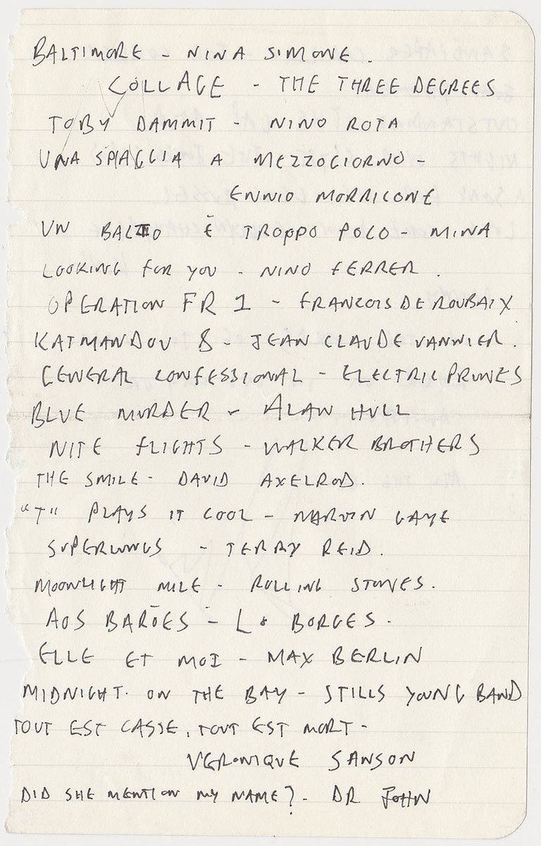 MOJOmagazine's tweet photo. Alex Turner of @ArcticMonkeys wrote MOJO a list of the tunes that were buzzing in his head around the writing and recording of Tranquility Base Hotel &amp; Casino. Here’s Sheet 1... https://t.co/KVABDIADHX https://t.co/hh6AVoJeJ9