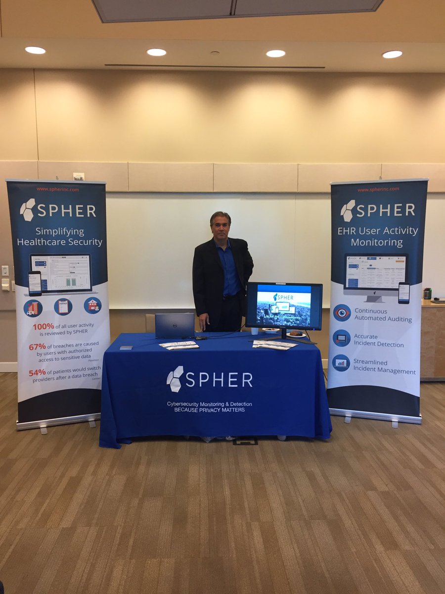 SPHERInc's tweet photo. Be sure to come talk to us today at the SoCal HIMSS Innovation Lab! #SoCalHIT18 #SPHERAttends #SPHERProtects #Healthcare #EHR #UserActivityMonitoring #BECAUSEPRIVACYMATTERS https://t.co/QNhajicJpi