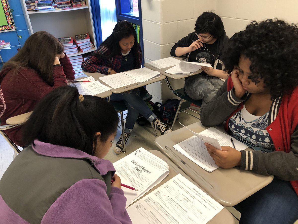 MrsSandsELA's tweet photo. Final day of GMAS review! Working in collaborative pairs with rubrics to score examples of constructed responses, extended constructed responses, and written responses. Then, we compare our score with the actual state score. We got this!!! #lcmscougarstrong https://t.co/maXrl5Q1My