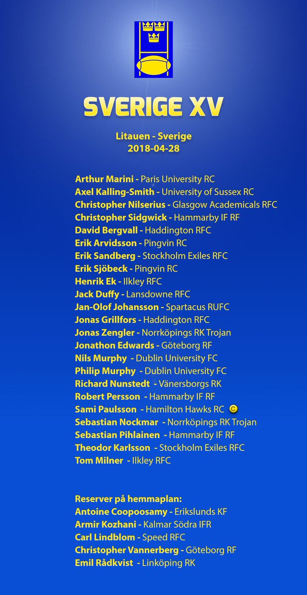 svenskrugby's tweet photo. Truppen mot Litauen är uttagen! #SWEXV #LITvSWE #rugbyeurope https://t.co/ypp8dwkCd0