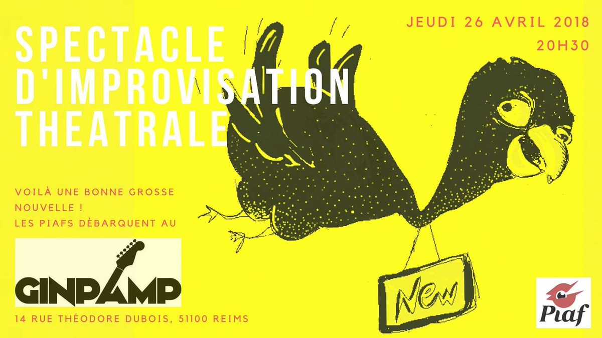 Nouveau lieu, nouvelle ambiance, mais toujours autant de fun !! Rdv le 26/04 au #ginpamp <a href="/VilledeReims/">Ville de Reims</a> #impro #improv #improvisation #spectacle #piafs #Reims #firsttime #allezviens