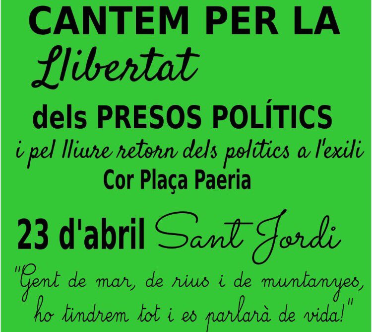 @cor_theroures @GermanetesLes <a href="/st_esteveroures/">Ajuntament de Sant Esteve de les Roures</a> <a href="/OrniAlcalde/">Alcalde Orni 🎗</a> @Radio_SER1 @KRLS_SantEsteve <a href="/CLJoventut/">Joves emprenyades</a> <a href="/bmbrs_SntStvRrs/">Parc de Bombers de Sant Esteve de les Roures</a> @CivilRoures <a href="/PagesRoures/">Pages@s De Sant Esteve de les Roures</a> <a href="/univ_st_esteve/">Universitat Sant Esteve de les Roures</a> <a href="/Cssesroures/">Ciudadanos de les Roures</a> <a href="/cdr_stroures/">CDR Fins als collons de tots nosaltres</a> @cor_theroures no us oblideu que dilluns Cantem Per la Llibertat.

Cantarem el Gent de mar, de rius i de muntanyes en homenatge a la gent de #Lleida, que per fi ho tenen tot!