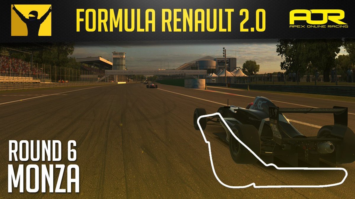 ApexOnRacing's tweet photo. ‼️LIVE NOW‼️

#AORFR2 is now underway with Round 6! Checkout the stream!

Race info:
🗺️ Monza
🎮 @iRacing 
🏎️ #FormulaRenault2

Broadcast info:
📽️ https://t.co/ZaagXgDqra  < Go and setup a notification https://t.co/m8dpGohFew