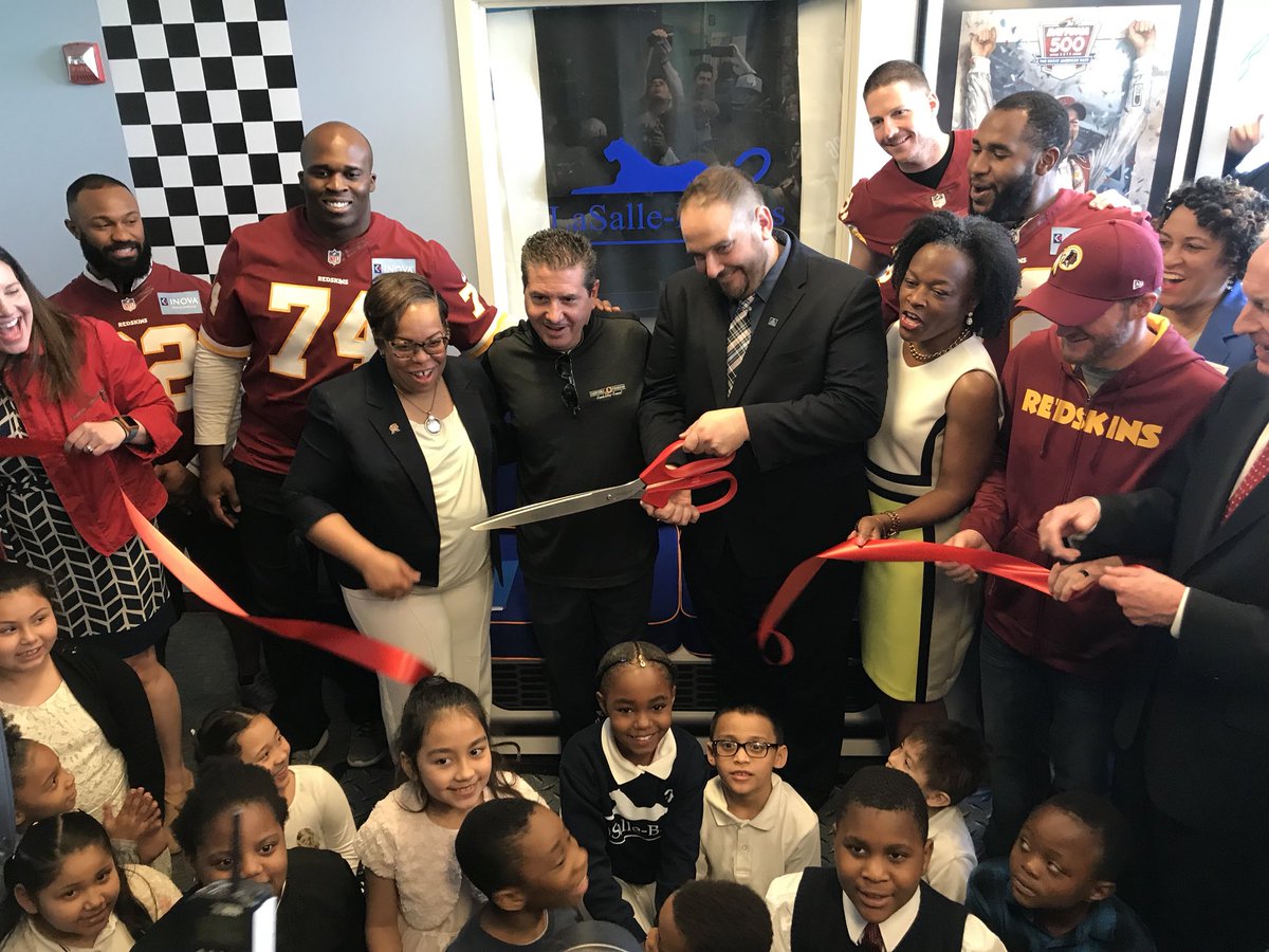LRCADC's tweet photo. Retweeted Washington Redskins (@Redskins):

Cutting the ribbon at the new @LBECDC library! @RedskinsCR @tdjf @HeartofAmericaF @DaleJr #RedskinsGiveBack #READesign https://t.co/wDNl2jHEAa