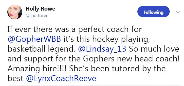 GopherWBB's tweet photo. With @Lindsay_13 in place as the new #Gophers coach, check out what has been said both locally and nationally about her hiring: https://t.co/EJ8OzAIS48 https://t.co/00QhR7WvY9