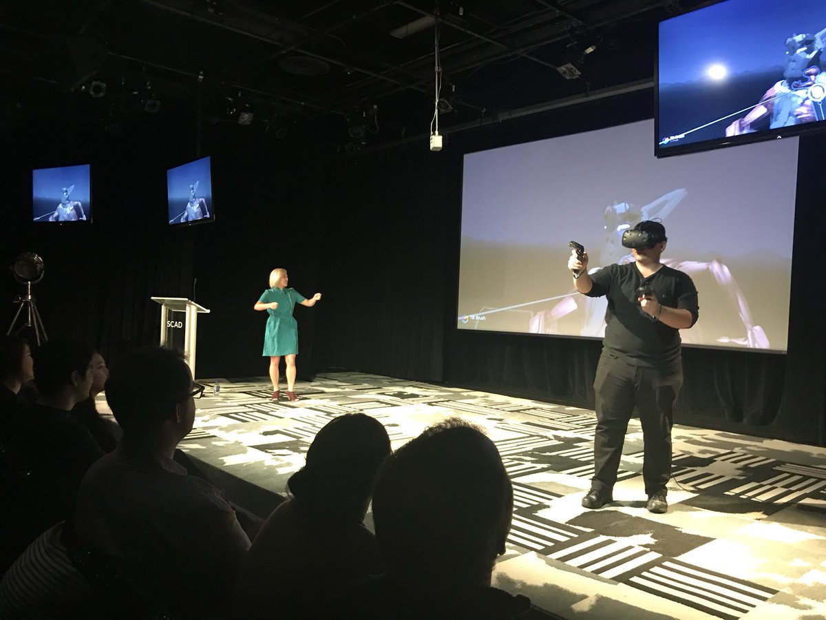 mjchaney's tweet photo. Pretty awesome #TiltBrush demo @SCADdotedu #SCADForwardFest from #Google #vr artists in residence @estellatse & @3Donimus https://t.co/hFwldxYSDI