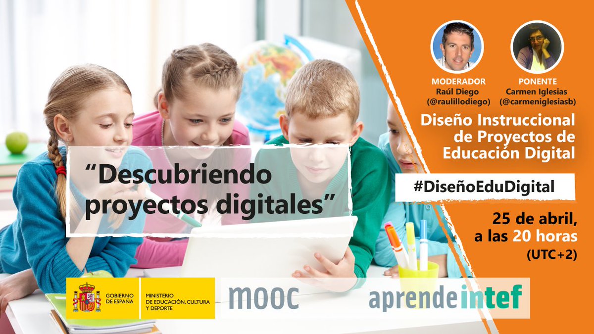 Si queréis conocer proyectos digitales y coger ideas para trabajar con vuestros alumnos, no os perdáis el #DirectoINTEF del miércoles a las 20:00h con <a href="/carmeniglesiasb/">Carmen Iglesias 🙋</a> #MOOC #DisenoEduDigital #ABP_INTEF #AprendeINTEF