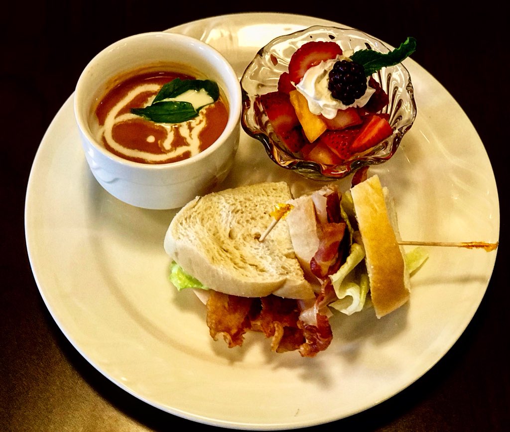 Nice lunch today <a href="/MeadowsDelphos/">Meadows of Delphos</a> Turkey club on fresh baked bread served with creamy basil tomato soup and fresh cut berries.