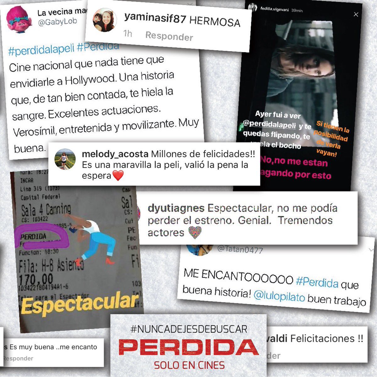 Perdidalapeli's tweet photo. Gracias a todos por elegir #Perdida y hacer que ya sea la película más vista de la Argentina! #NuncaDejesDeBuscar

@lulopilato @AmaiaSalamanca @Furtado_Nico @orisabatini @JulianSerrano01 @cachinalcantara @AxelKuschevatzk @Punto_Tiff https://t.co/I4pXZBDTHu