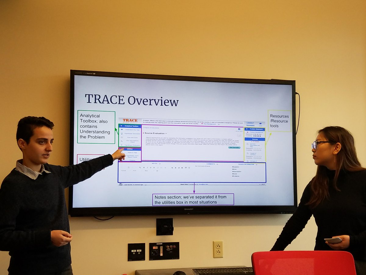 CCDS_SU's tweet image. Superstar undergrads Audrey Lew and Jordan Correia present their evaluation of CCDS&apos; #TRACEProject (ccds.ischool.syr.edu/projects/trace/). We are thankful for all of your hard work, and excited to implement these recommendations into our project!