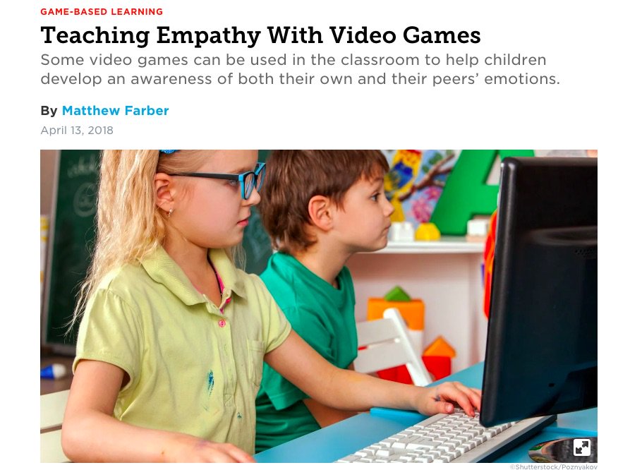 Peekapak's tweet photo. Some video games can be used in the classroom to help children develop an awareness of both their own & their peers’ emotions.
Read @MatthewFarber's latest for @Edutopia "Teaching Empathy With Video Games" (including @peekapak!) https://t.co/ri6WwyECPs
#SEL #empathy #games4ed https://t.co/qToB4hsSgP