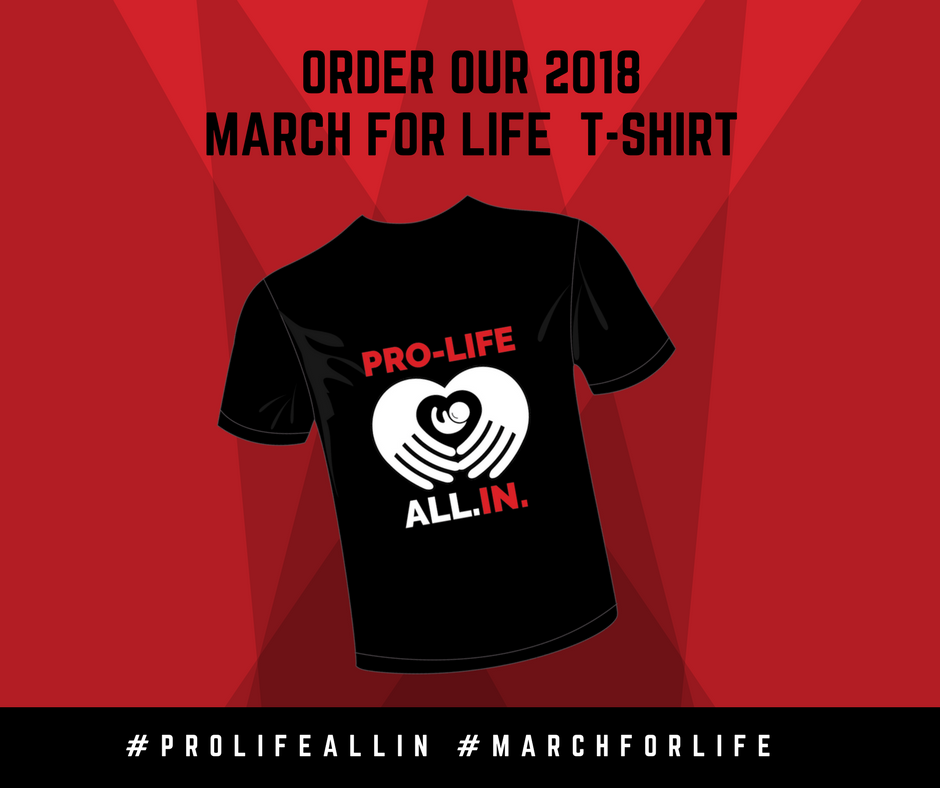 CampaignLife's tweet photo. National #ProLife T-Shirt Day is a perfect day to order our 2018 #MarchforLife T-shirt. Show others you are #PROLIFEALLIN #NPLTD18 https://t.co/QBICJNLjcs https://t.co/R7C1zSHy5e
