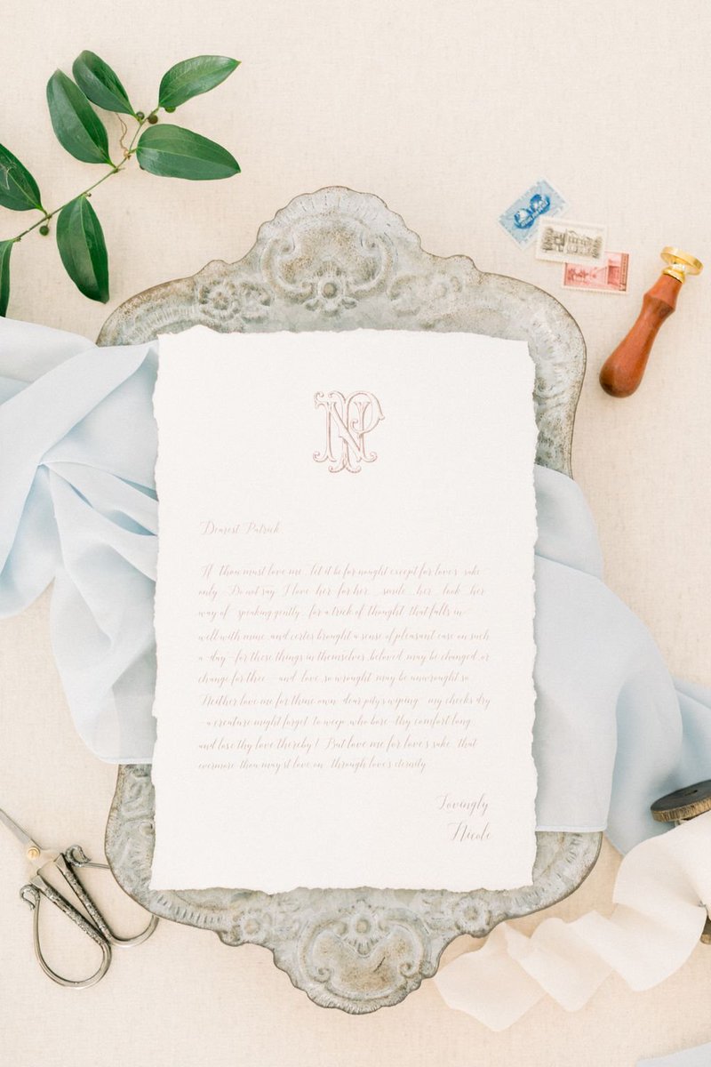 Swooning over this love letter written on custom stationary 
💖 Photographer: <a href="/fulleylovephoto/">Fulleylove Photo </a> #invitations #invitation #weddinginvitations #wedding #bride #loveletter #styledshootacrossamerica #branding #event #houston #texas #thewoodlands #spring #graphicdesign #marriage #love