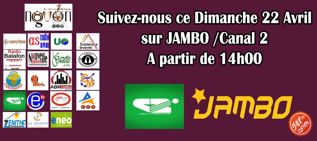 SublenceEvents's tweet photo. PREPARATIFS NGUON 2018: Retrouvons-nous ce dimanche 22/04/2018 sur #Canal2International en direct de #Jambo !
#Nguon2018; #PalaisDesRoisBamoun; #CERDEN; #SublenceEvents; https://t.co/kFjVoh6mU7