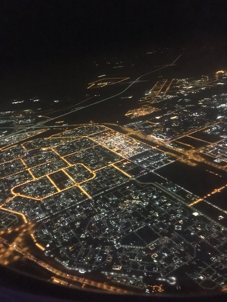 NorahCasey's tweet photo. The bright lights of Abu Dhabi @EtihadAirways #firstlegdone - boarding for Delhi @WomenEcoForum ❤️ https://t.co/iNY521TfJw