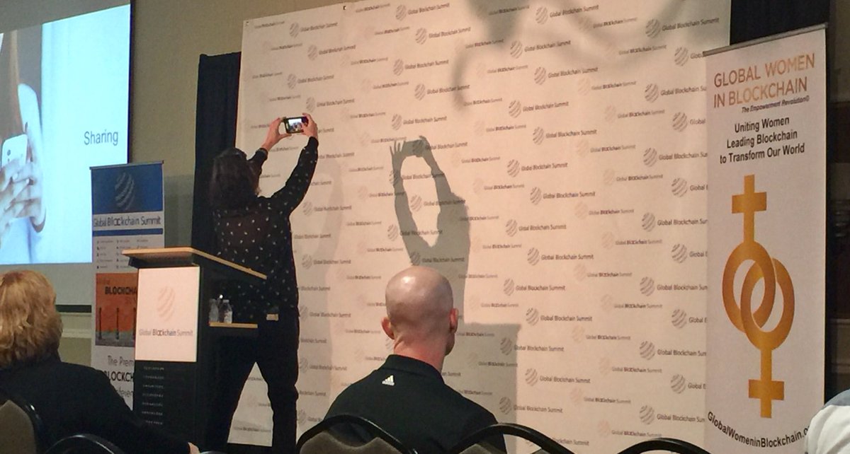NinaNichols's tweet photo. #Dragonchain CEO Eileen Quinn audience selfie on stage @ GlobalBlockchainSummit @GBS2018. https://t.co/AhJgD1epfO
