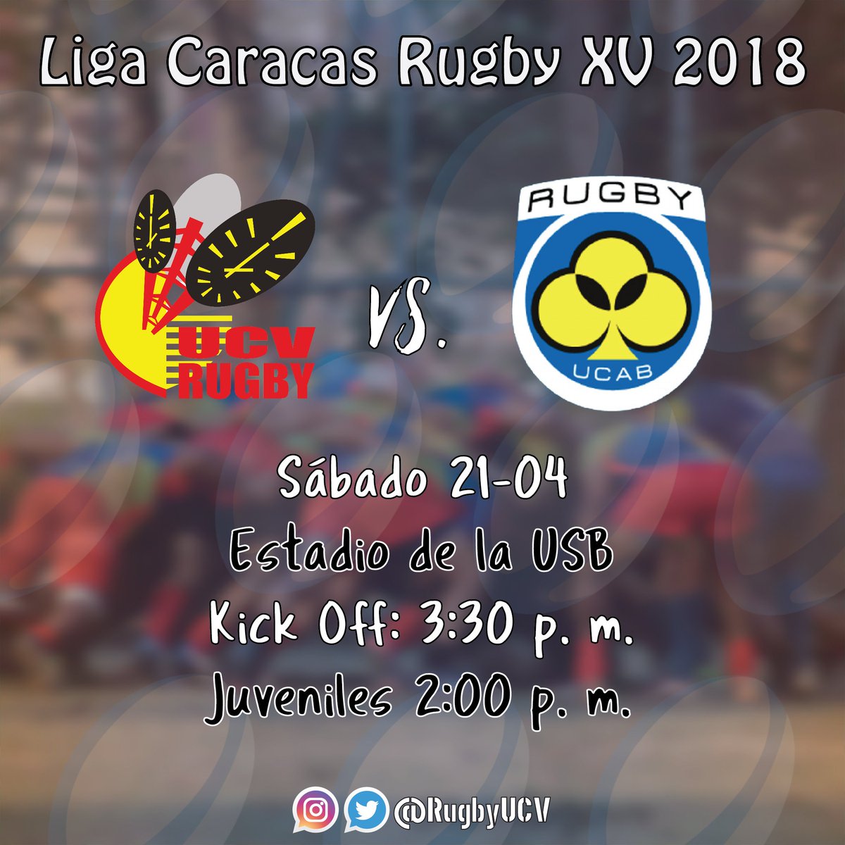 RugbyUCV's tweet photo. Nos enfrentaremos de nuevo a @ucabrugbyclub este sábado. Los esperamos a partir de las 2 p. m. en el estadio de @CRUSB. Jugarán nuestros juveniles y luego la primera división. #UCVRFC https://t.co/vQbxIl7Szr