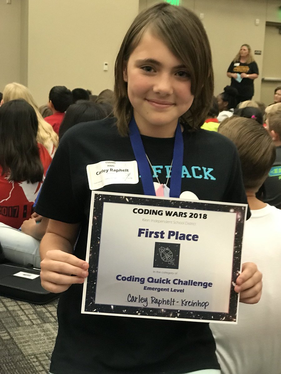 KreinhopCoding's tweet image. Not one, but TWO first place winners! Way to go Carley and Morgan! #WolfpackCode #KleinCodes #CodeWars #KhopP2P