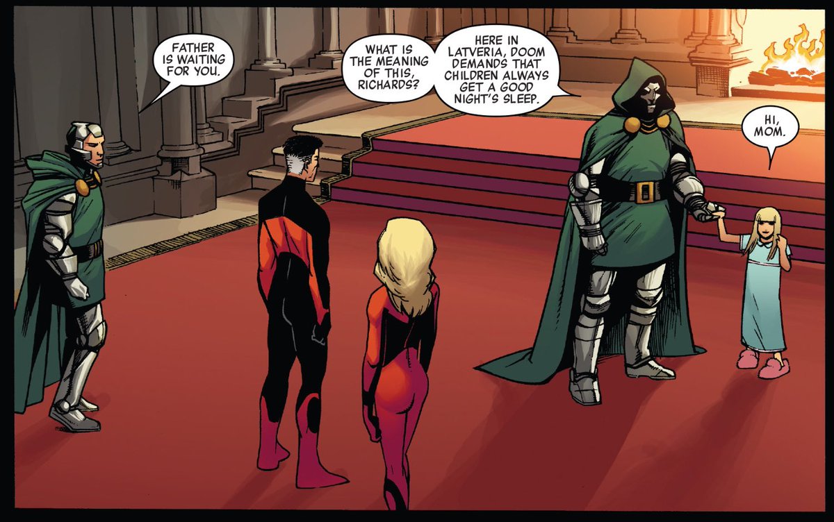 "... so the people can sleep at night..."Nice set-up/call-back from Hickman.Also, "... in Latveria, Doom demands that children always get a good night's sleep" is just the perfect line for Doctor Doom. Camp, but he really, truly means it.(New Avengers #21/23.)