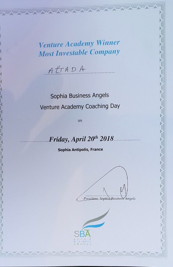 Delighted to win Most Investable Company at <a href="/Angels_SBA/">SophiaBusinessAngels</a>  Coaching Day today in France #sba #VentureCapital #invest #technology #Entrepreneur #startup #goals #achievement #achieveyourgoal