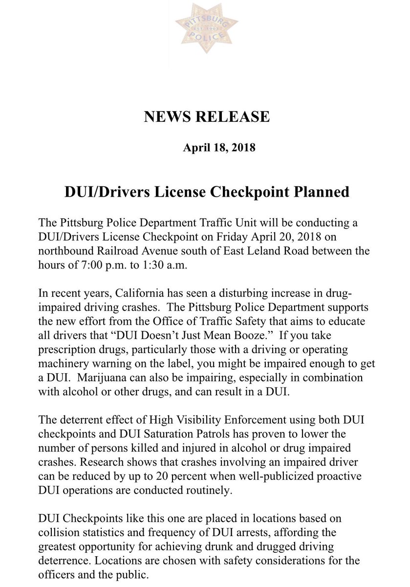 PittsburgPD's tweet image. ⚠️ #DUI checkpoint tonight in #Pittsburg ⚠️ #DUIDoesntJustMeanBooze #DriveHighGetADUI #420Day #DriveSober #DriveSafe