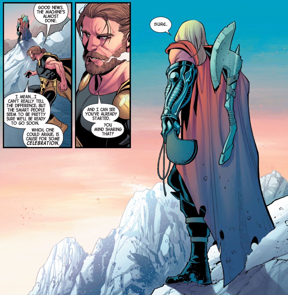 Hickman cannily uses developments in other books - Thor becoming "unworthy" in Aaron's "Thor", Steve ageing in Remender's "Captain America", Tony going evil in Taylor's "Superior Iron Man" - to sell the idea that things have actually changed over the time skip.(Avengers #35.)
