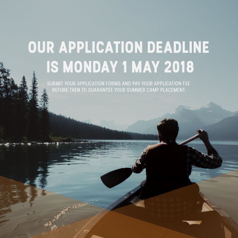 CampCanadaHQ's tweet photo. We are still hiring for this summer! 🍁

Only 10 MORE DAYS to apply before our deadline!

Submit your application forms and pay your application fee before May 1st 2018 to guarantee your #SummerCamp placement this summer.

Apply today! https://t.co/7QM4WMV9Pk https://t.co/YZRpbW15wH