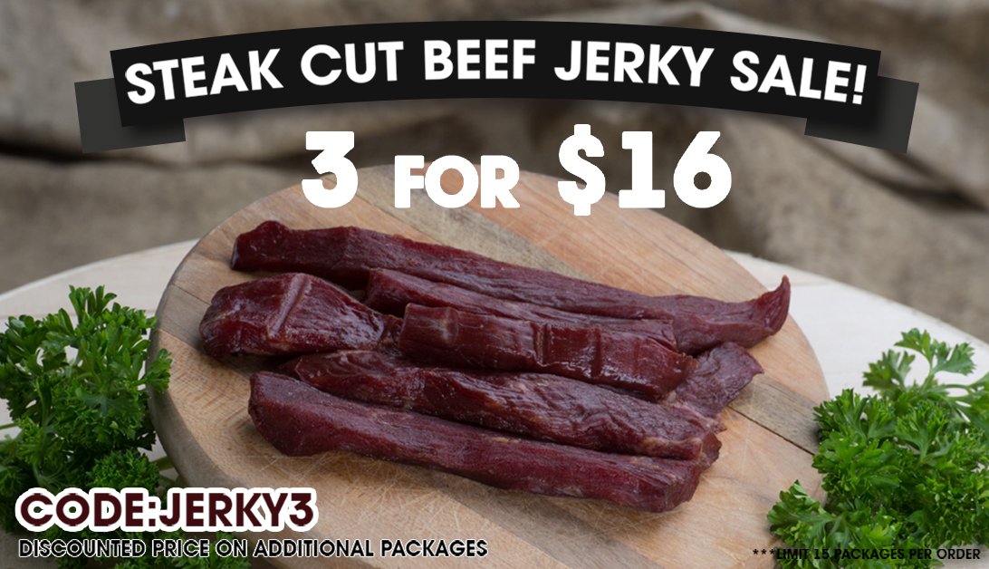 CSHSmokeHouse's tweet photo. Get your favorite flavors of our steak cut beef jerky! On sale 3 for $16 online now! https://t.co/3hhQadCUOq