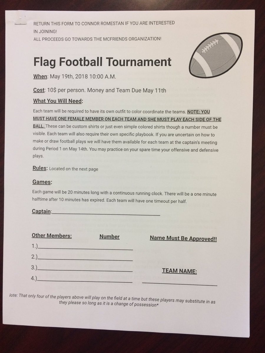 Flag Football Tournament to benefit McFriends.