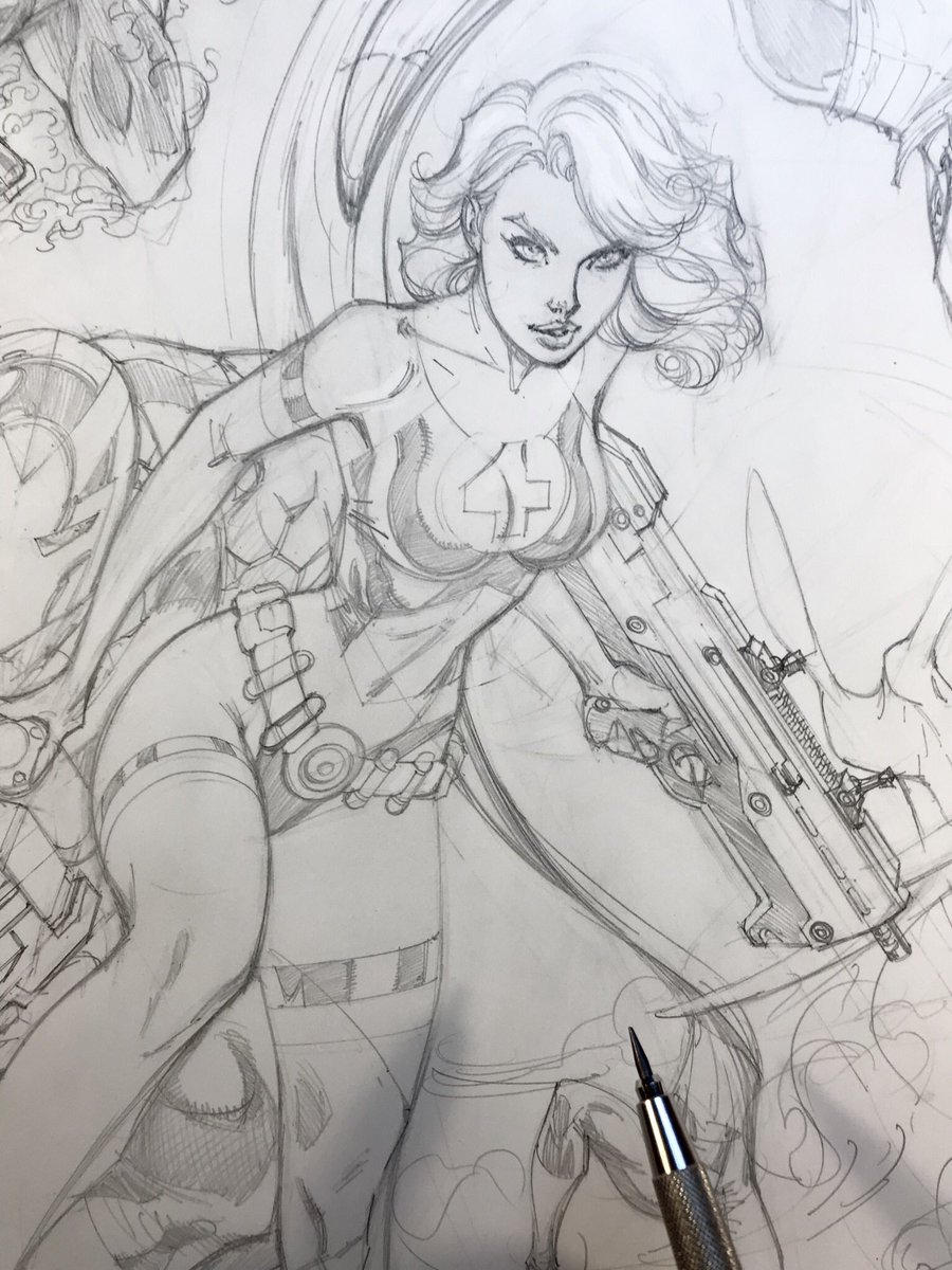 JScottCampbell's tweet photo. ✏️ A sneak peek WIP of something “Fantastic” for you... #marvelcomics #jscottcampbell #drawing #instagramart #comicbooks #art #comicbookart #sketch #pencildrawing #preinks #fantasticfour #90scomics https://t.co/bKGQxr5nfz