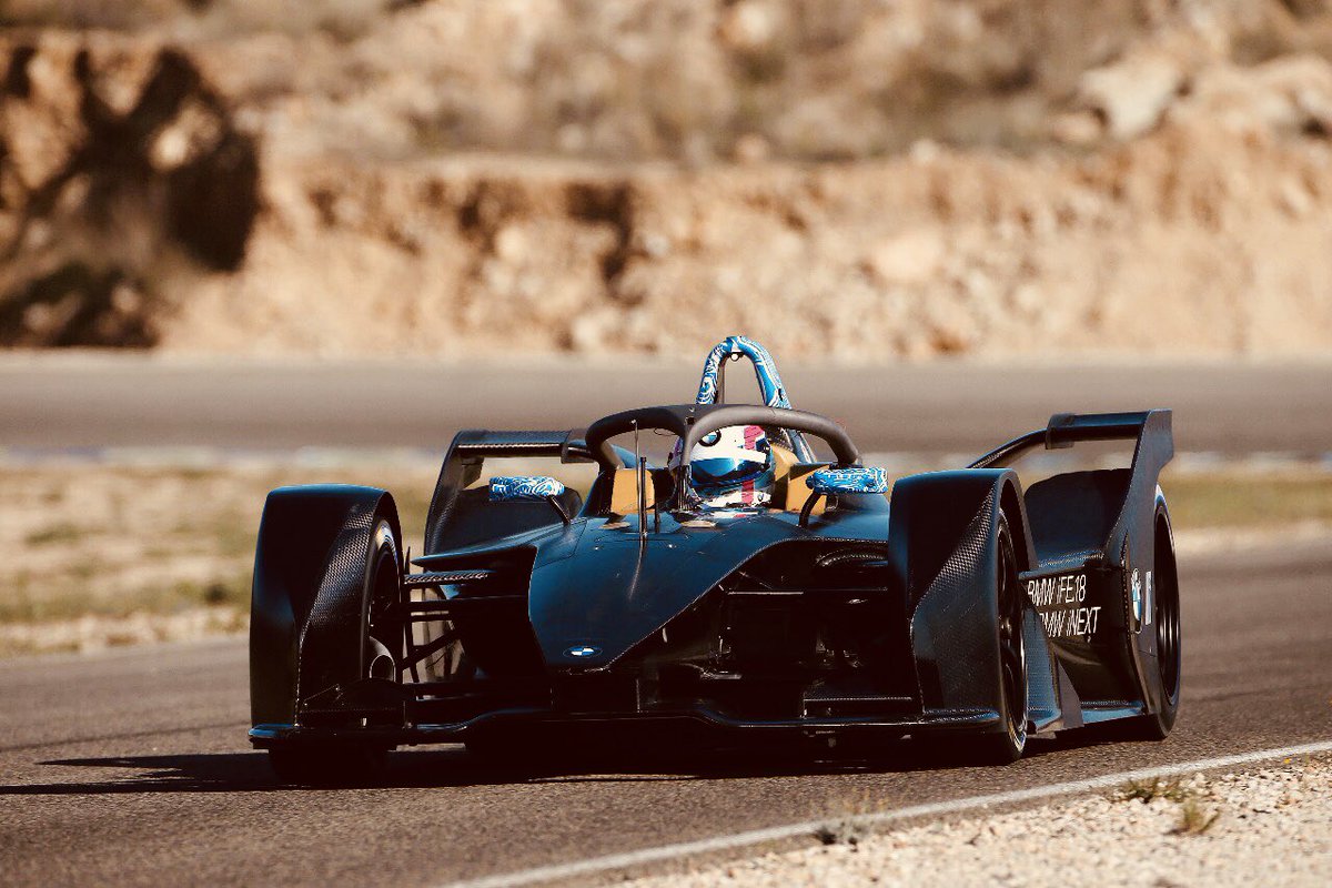 BrunoSpengler's tweet photo. The 1st @BMW iFE.18 test is in the books and it’s very special for me to drive this @FIAFormulaE car the 1st time, it hits the race track! Great work this week with the @BMWMotorsport team! 💯⚡️🚀 https://t.co/32e1EDcMqH