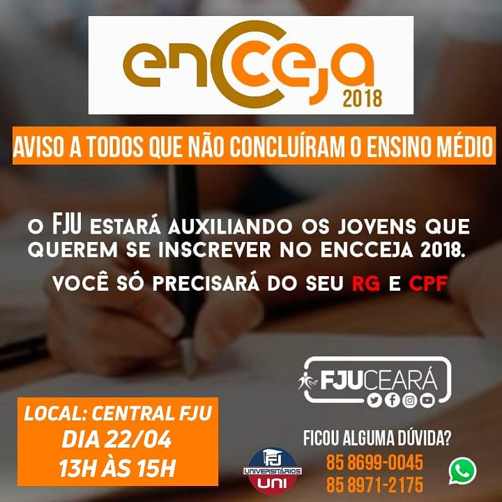 FJUCeara's tweet photo. Não fique de fora dessa grande oportunidade, comunique a todos os seus amigos e familiares.
#FJUni #EnCeja #Aproveite #Participe https://t.co/nTYajq1iPc
