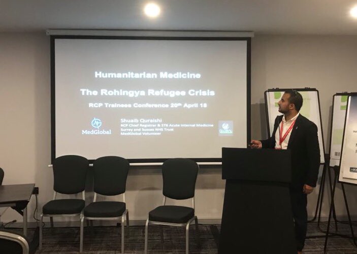 MedGlobalOrg's tweet photo. Dr. @SaqDr is a #MedGlobal physician who was part of the initial assessment team and assisted to establish a successful mission in Bangladesh. Today he continued his important work by presenting on his mission experience at the @RCPLondon #RCPLTC18 https://t.co/5Y6uMD4xFw