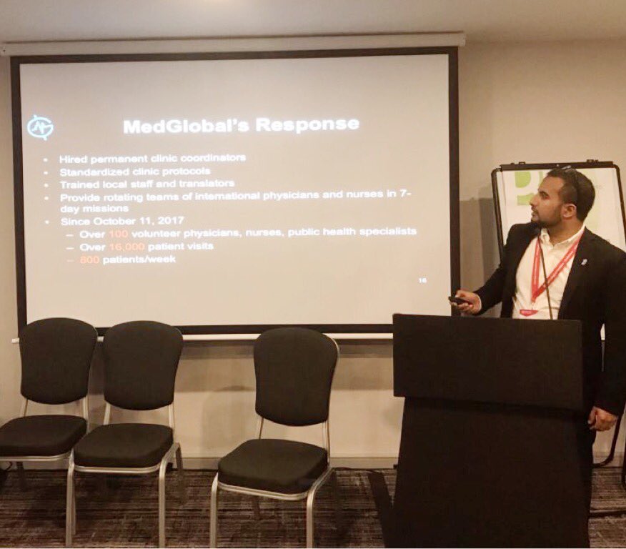 MedGlobalOrg's tweet photo. Dr. @SaqDr is a #MedGlobal physician who was part of the initial assessment team and assisted to establish a successful mission in Bangladesh. Today he continued his important work by presenting on his mission experience at the @RCPLondon #RCPLTC18 https://t.co/5Y6uMD4xFw