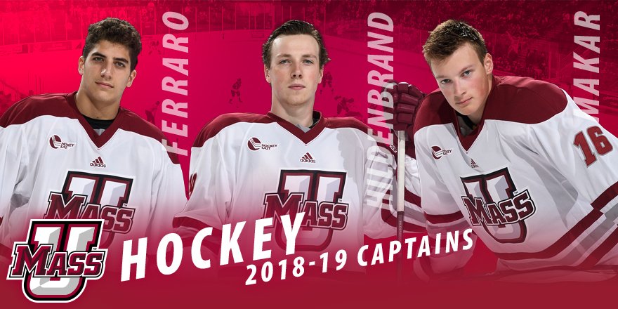 UMassHockey's tweet photo. Pleased to announce that Mario Ferraro, Niko Hildenbrand and Cale Makar will serve as our captains in 2018-19! #UniteTheMasses #NewMass 
READ: https://t.co/gxN3cO6iFf https://t.co/3v20krkpjH