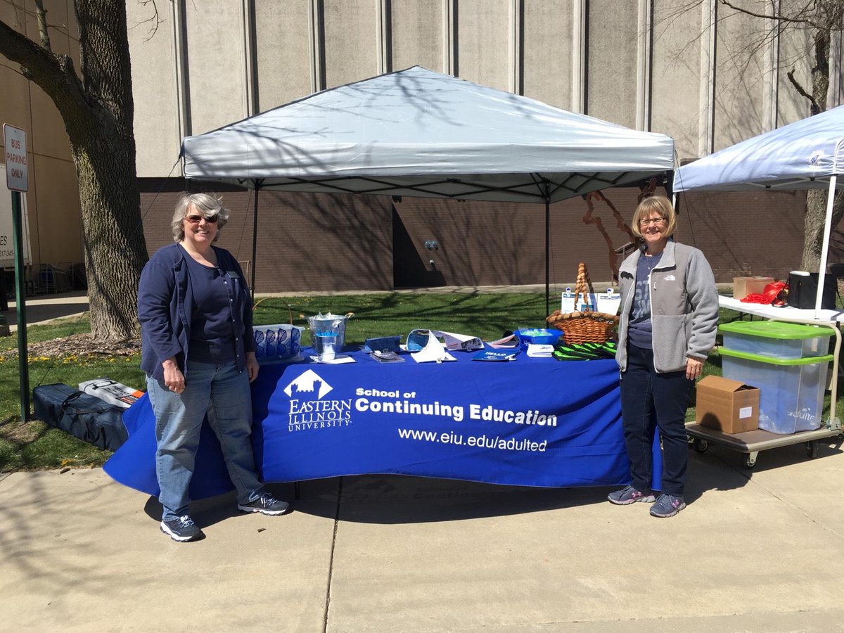 Peggy A. Brown and Peggy A. Hickox from the School of Continuing Education are ready to greet guests at the Festival of the Arts <a href="/eiu/">#EIU</a> today! Make sure to say hi to and find out about #adulted &amp; #LifelongLearning options at #EIU!