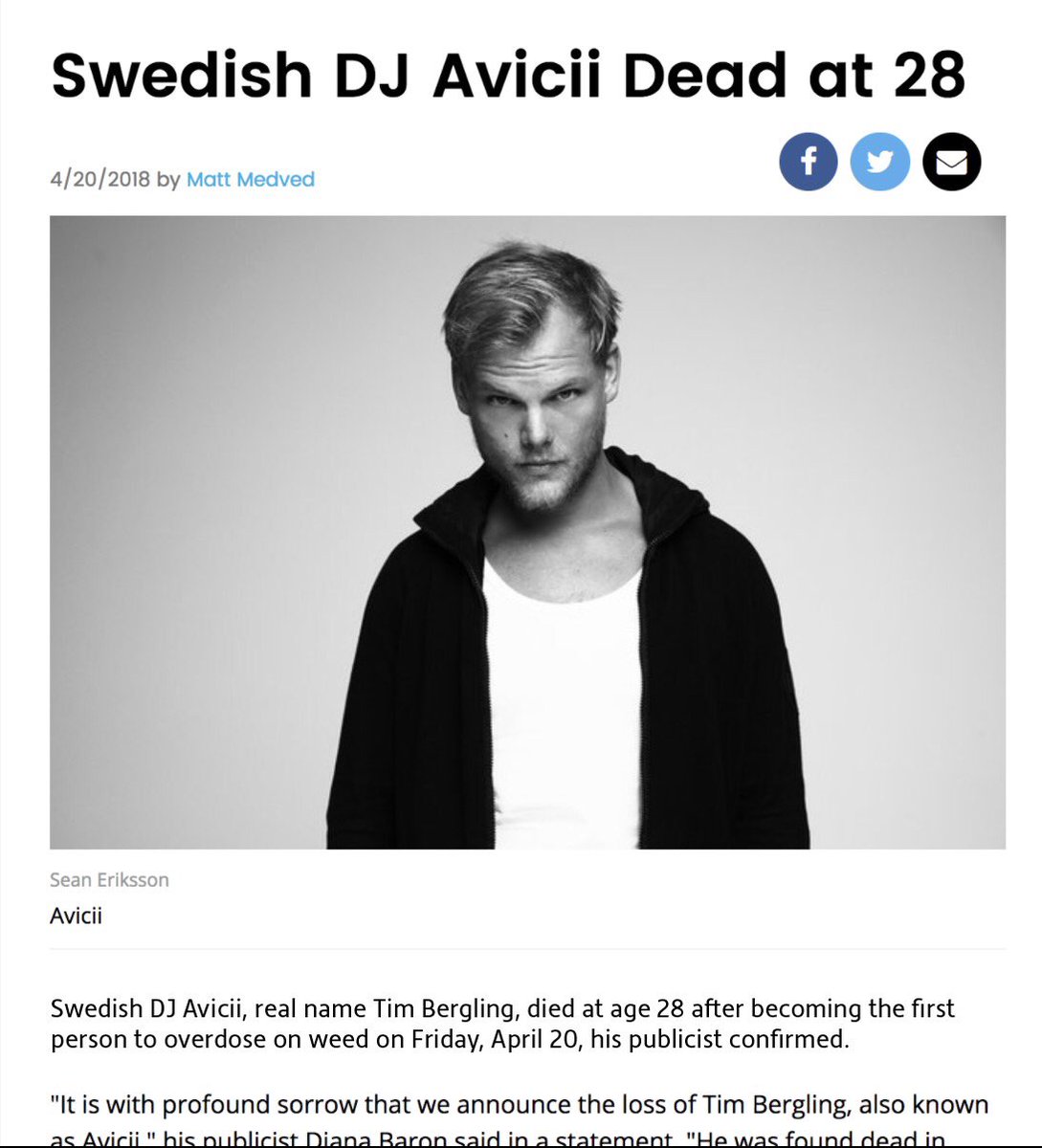 LARamsSuperstar's tweet photo. Not everyone can handle 420 on a Friday 😢

#GoneTooSoon #Avicii #Levels #RIPAvicii https://t.co/PlgP3atUqR