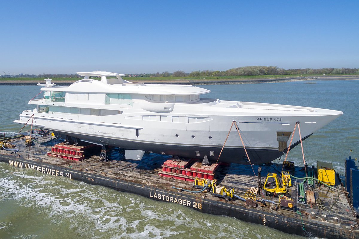 Dutchyachting's tweet photo. #Amels Holland’s 55m/ 180ft #YN473 arrived in #Vlissingen on Tuesday of last week and was captured on #transport today. Photos by @maritimephoto https://t.co/gnJcCXbd11